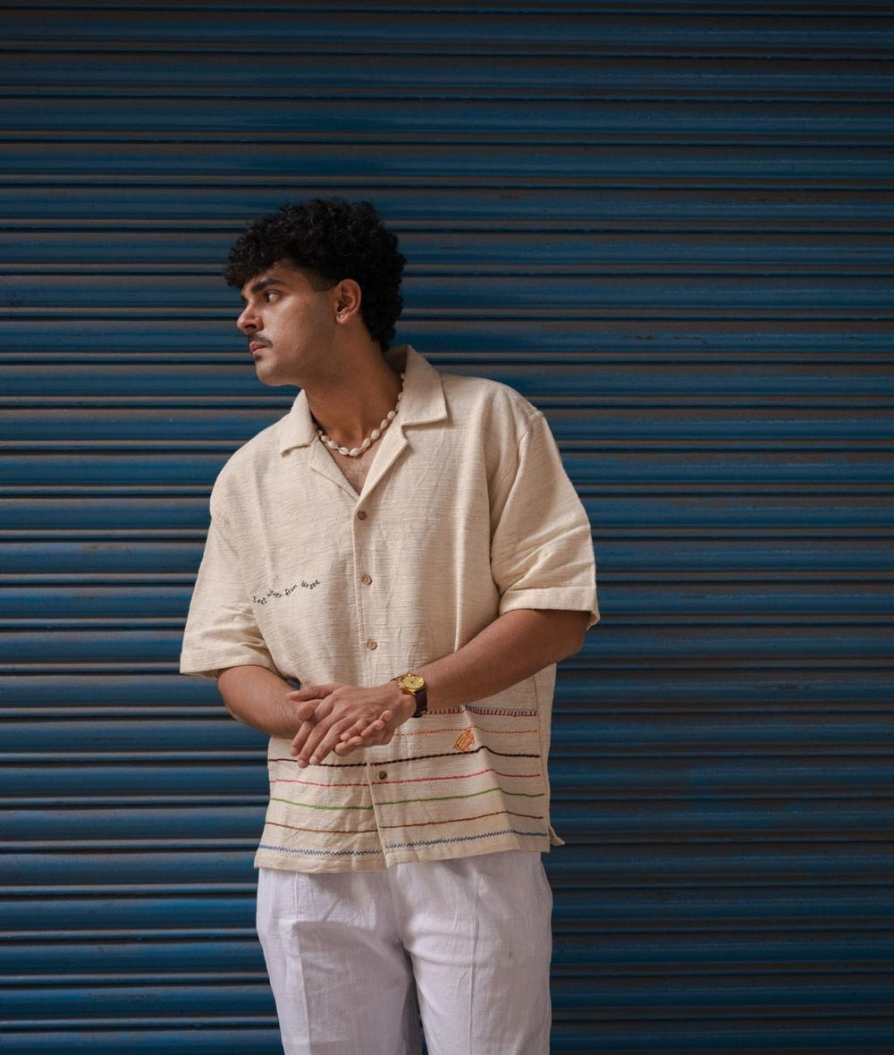 Boat and Fisherman Embroidered Shirt