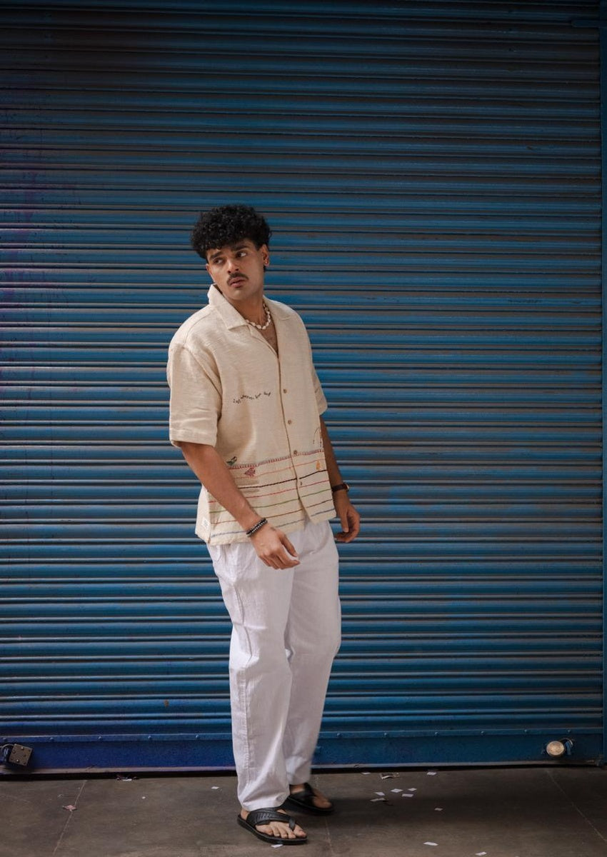 Boat and Fisherman Embroidered Shirt